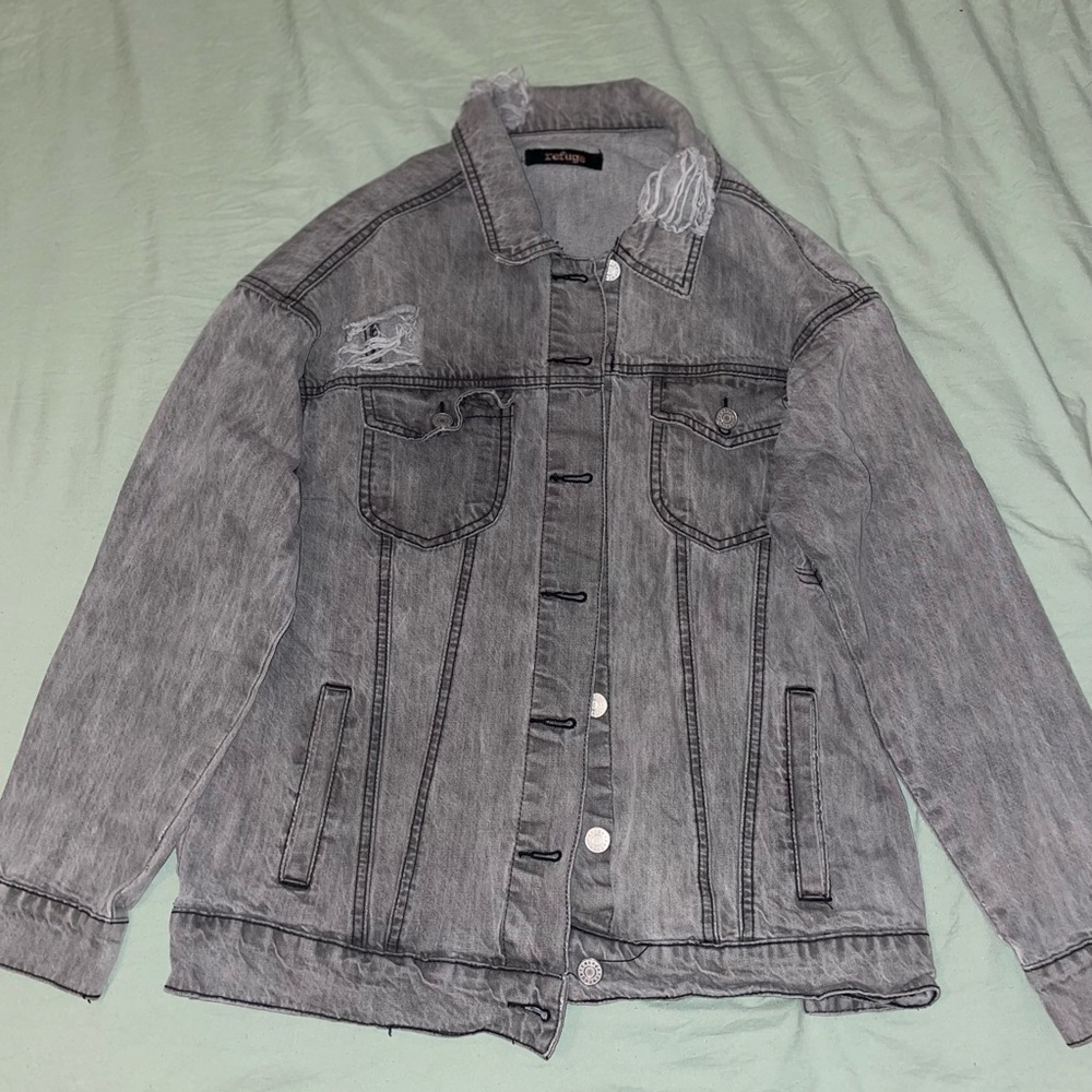 Refuge grey distressed jean jacket.